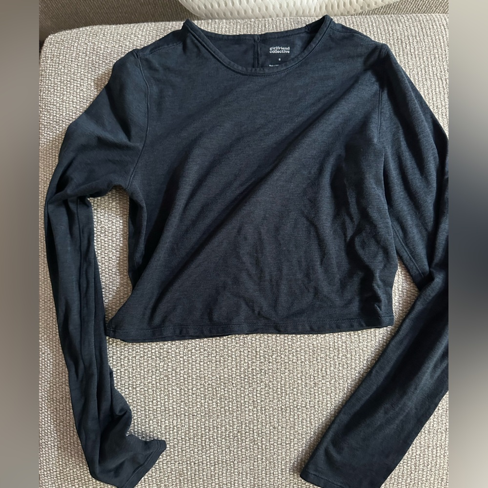 Girlfriend Collective Navy long sleeve tight cropped